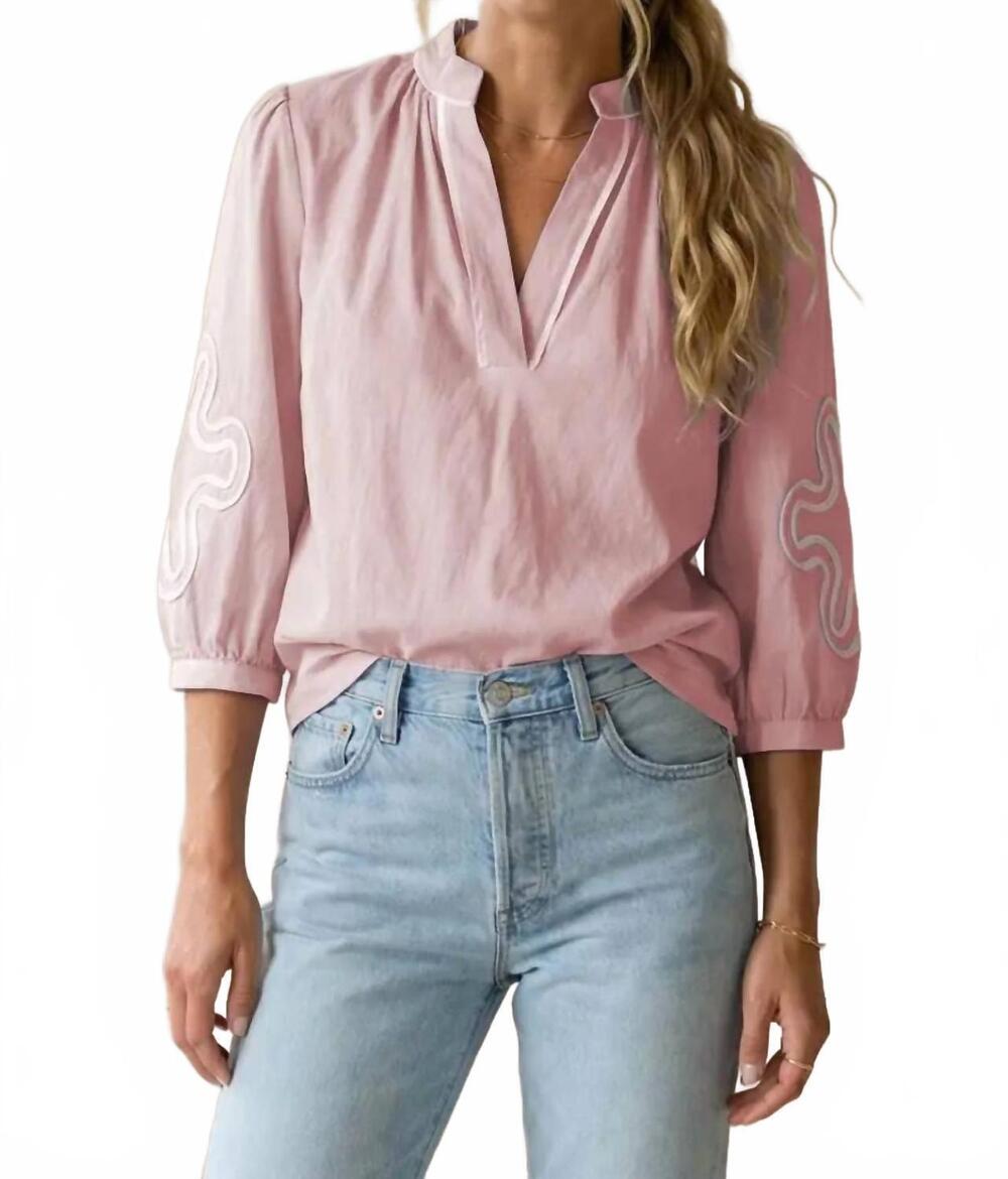 NEW NAKED ZEBRA 3/4 sleeve abstract applique blouse in pink